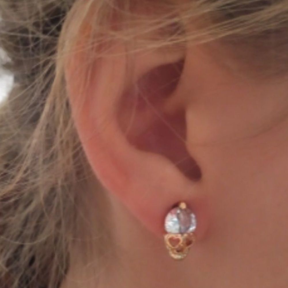 NEW Gold White Crystal Sugar Skulls Heart Shaped Eyes Post Earrings